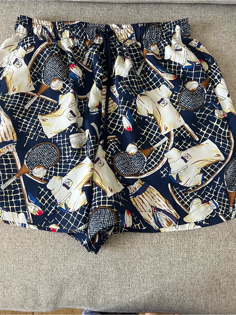 Vintage Tail Tennis Print Shorts Size Medium Navy Preppy Racquet Tenniscore